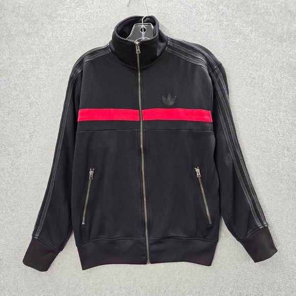 Adidas Men Track Jacket Small Black Trefoil Full Zip Mock Neck Zip Pockets - Picture 1 of 11
